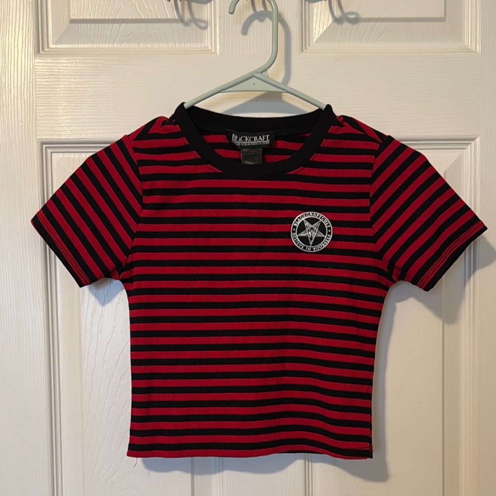 Red & Black Striped Short Sleeve Tee
